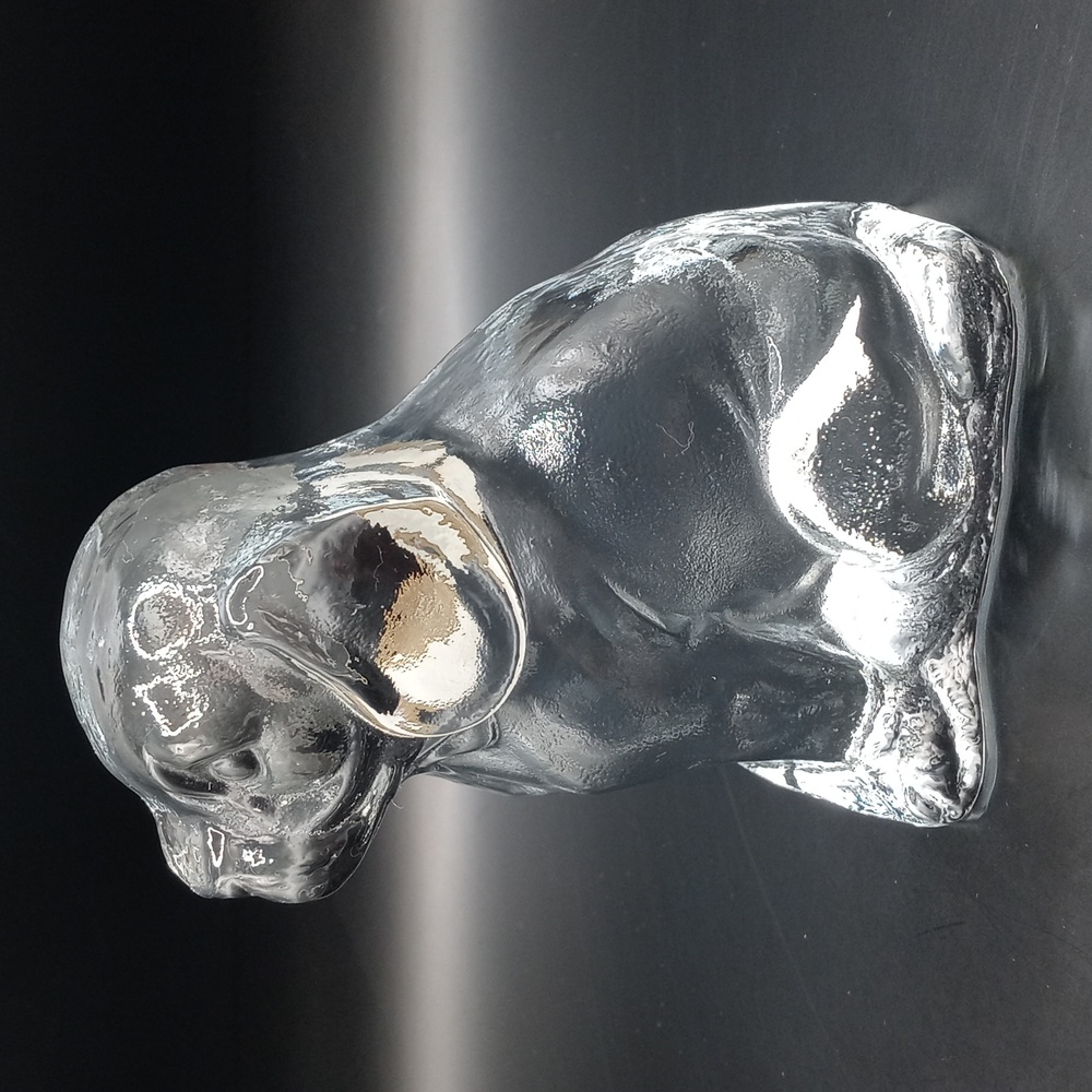 Vintage Viking Glass Dog Hand Made Art Glass clear glass dog paperweight